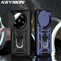 KEYSION Shockproof Armor Case for Xiaomi 14 Ultra 5G POCO C61 Slide Camera Protection Ring Stand Phone Back Cover for Redmi A3