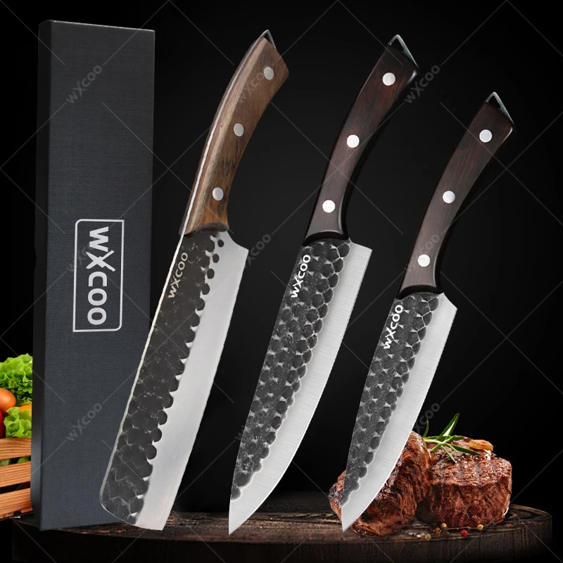 

WXCOO Stainless Steel Boning Knife Hand Forged Kitchen Knives Slicing Knives High Carbon Meat Cleaver Knife BBQ Cooking Tool