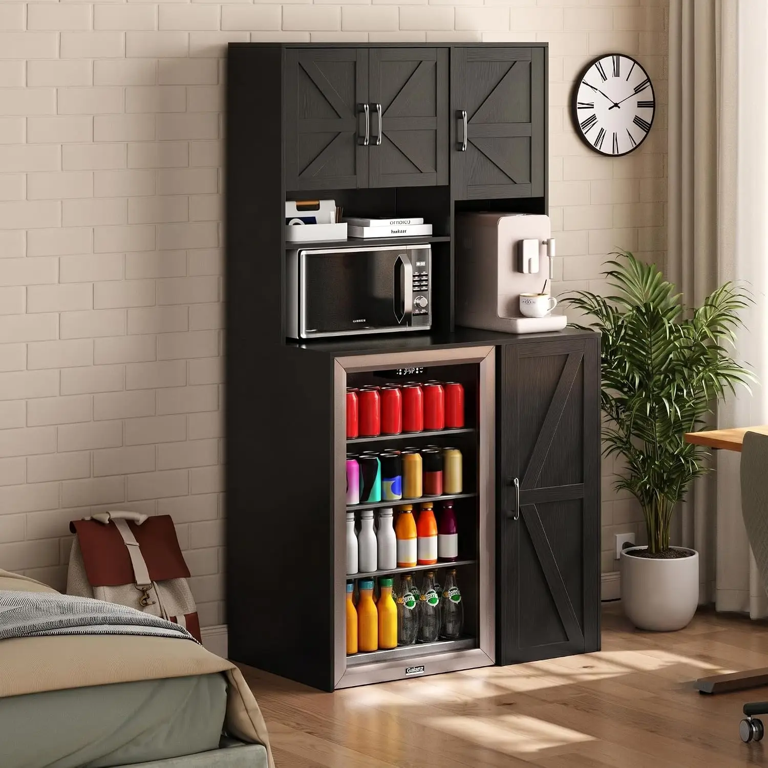Mini Fridge Cabinet Coffee Bar Stand with Outlet Storage Microwave Shelf Beverage Station for Kitchen Dorm Office, Customized - view 4
