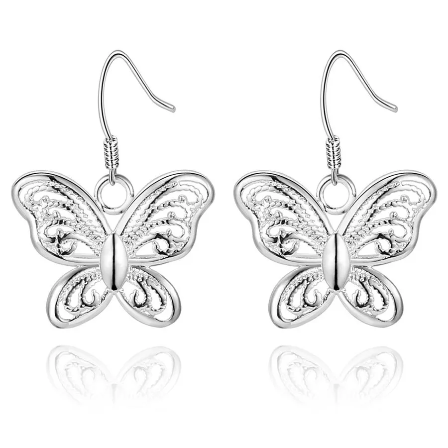 925 sterling silver for foreign trade, European and American silver plated jewelry, butterfly retro hollow fashion jewelry, earr