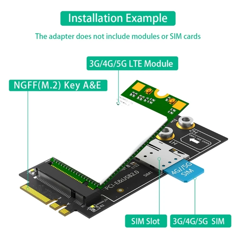 Key to Key A+E Adapters with Card Slot for 3G4G5G Module Support 3042/3052 Type Key Wifi Card