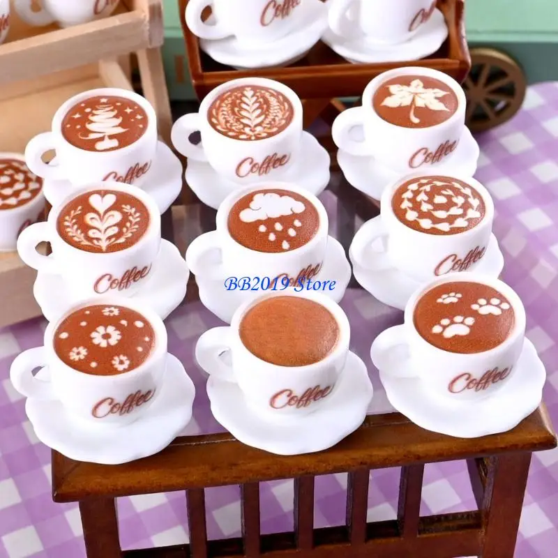 

Q0KB Elegant Mini Coffee Cup Set For Dollhouses Resin Cup And Saucer Pretend Play Embellishments 36pcs Accessories