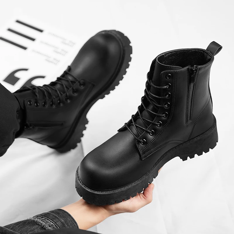 Men's and Women's High Top Leather Boots Couple's Casual Boots Four Season Fashion Thick Soled Non Slip Plus Size Outdoor Boots