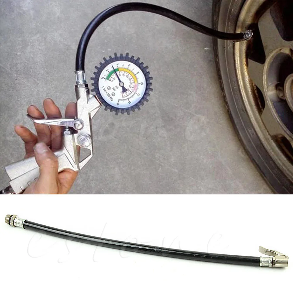 1Pc Motorcycle  Bike Car Flexible Clip On Air Tyre Tire Chuck Inflator Hose .