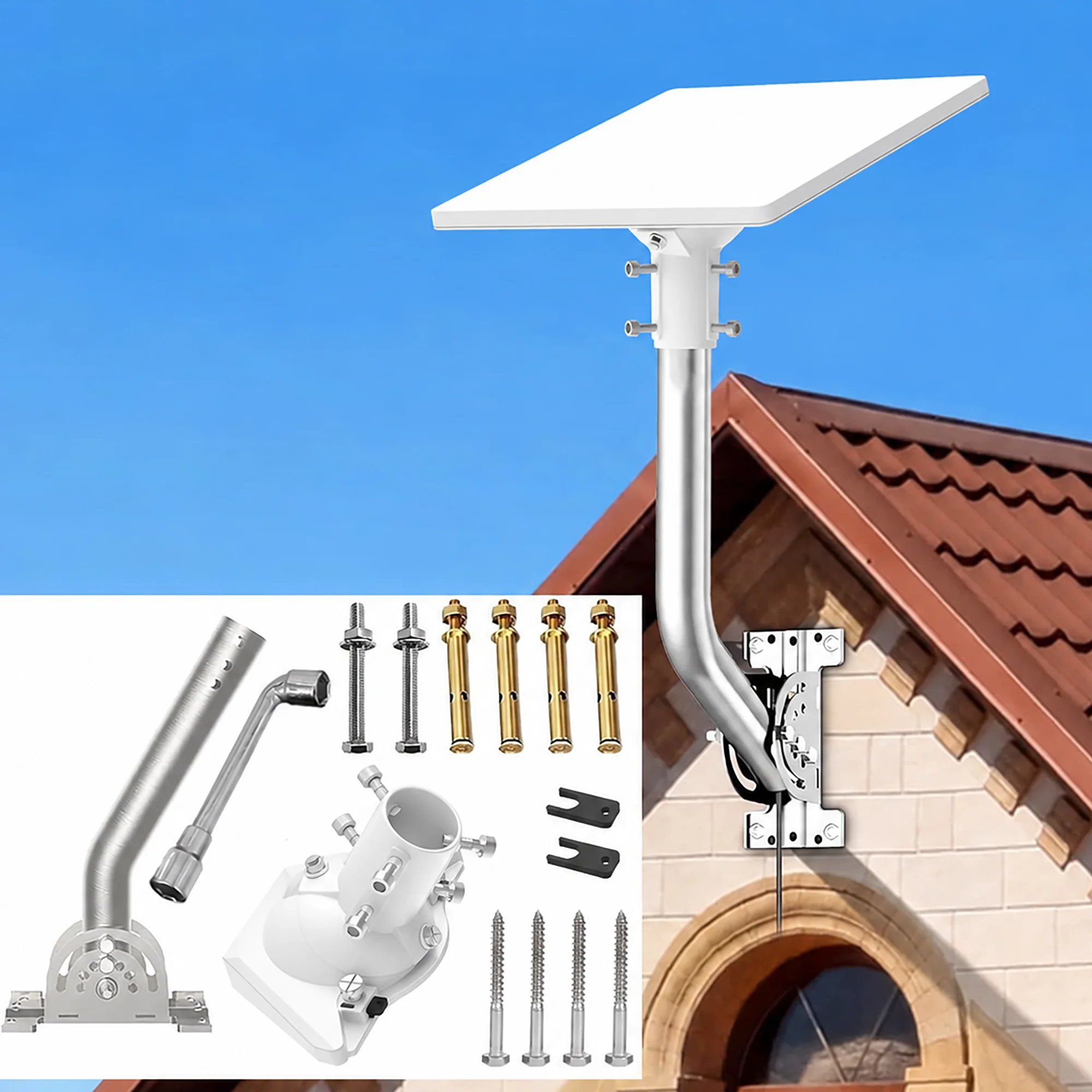 Starlink Mini V4 Wall-Mount,Ball Axis Adjustable &360°Rotation,Heavy-Duty Metal Bracket with Aluminum Pipe Adapter Mounting Kits