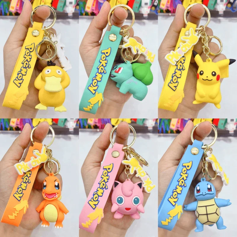 Pokemon Keychain Pendant Pikachu Charmander Snorlax Squirtle PVC Anime Action Figure Fashion Bag Key Ring Birthday Gifts Toys