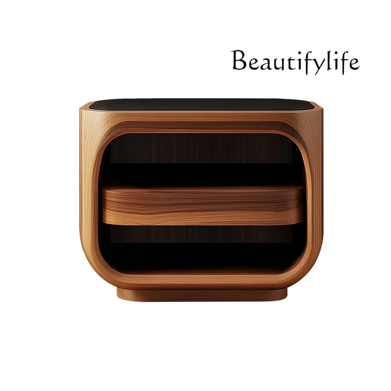 

3Italian minimalist bedside table small solid wood bedroom bedside table light luxury high-end walnut creative small side table