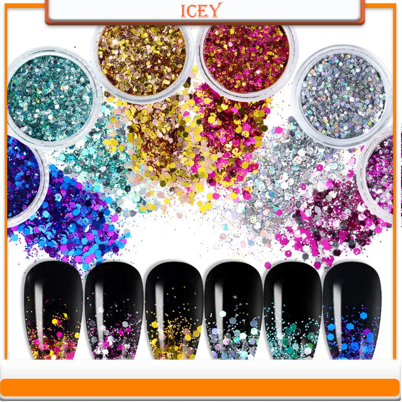 Icey Beauty Laser Small Circular Nail Polish Glitter Mixed Color Nail Glitter Set