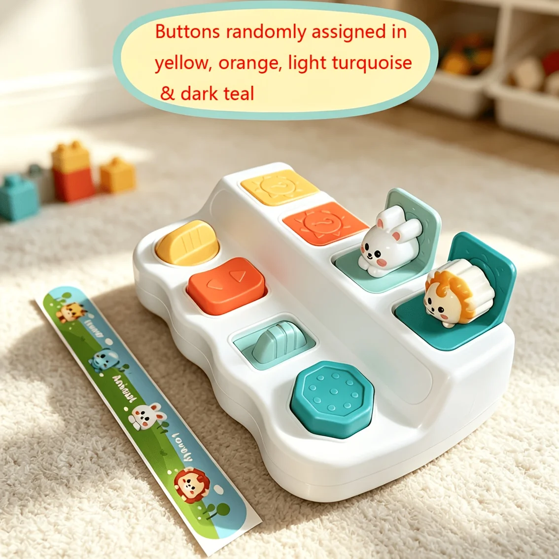 Pop Up Toy Cause and Effect Push Button Activity Box, Peekaboo Baby Cognitive Learning Toy with Random Color Switch Montessori