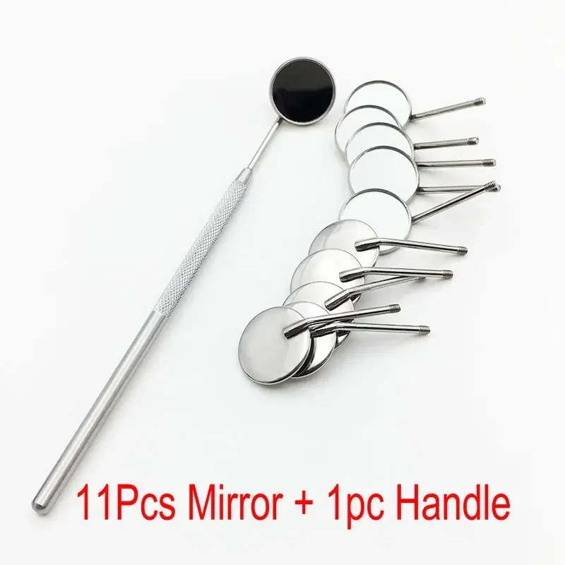 12Pcs Dental Mirror Stainless Steel Ultra-Clear Mouth Mirror Oral Check Tools with 1pc Handle