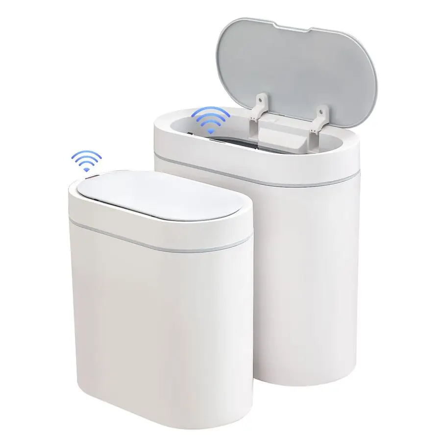 

2 Pack Bathroom Motion Sensor Trash can 2.5 Gallon 2 Gallon Automatic Garbage Can Bathroom Decor, Slim Plastic Smart Trash Bin w