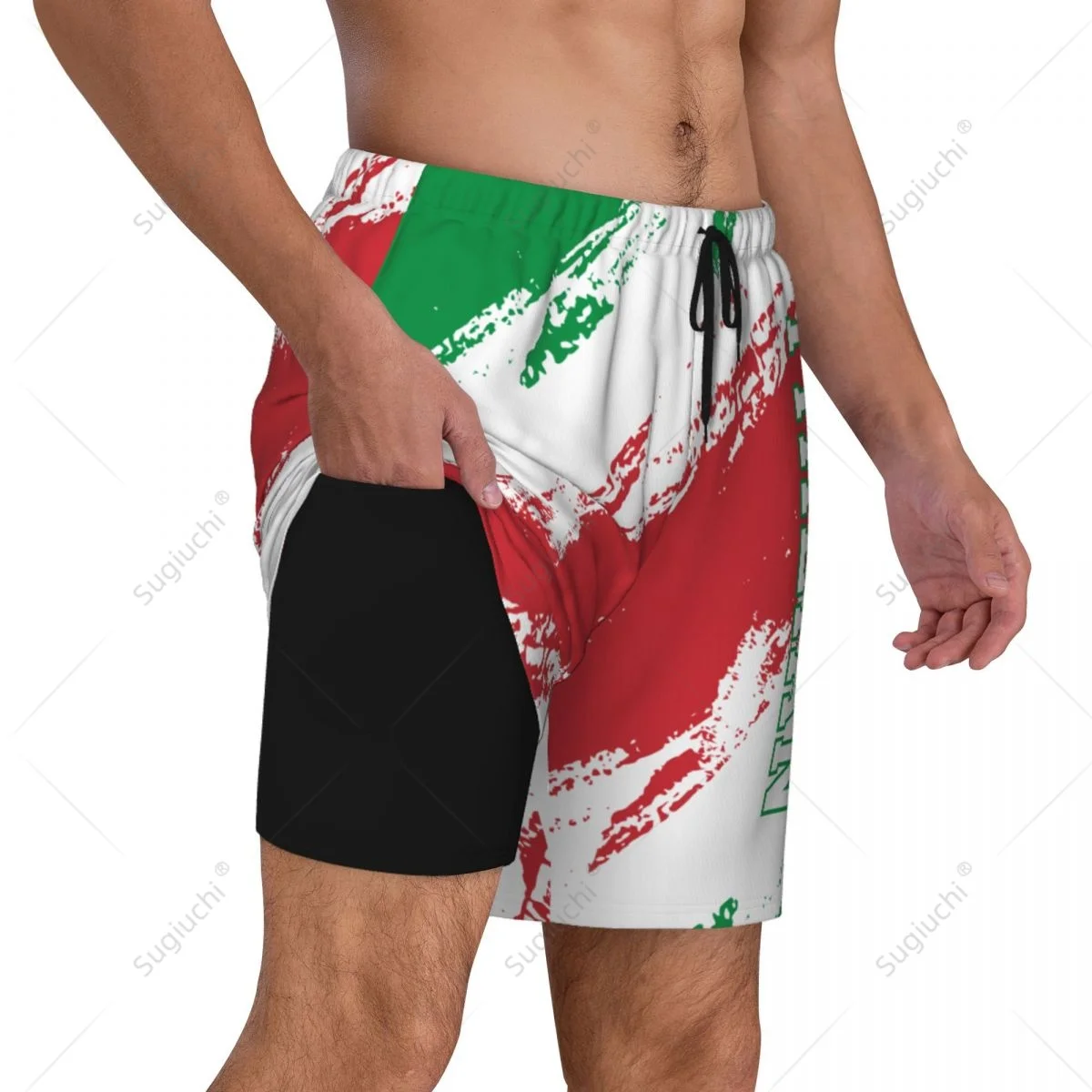 Italy Flag 3D Mens Swimming Beach Surfing Pants Swim Shorts Trunks Compression Liner 2 in 1 Quick-Dry