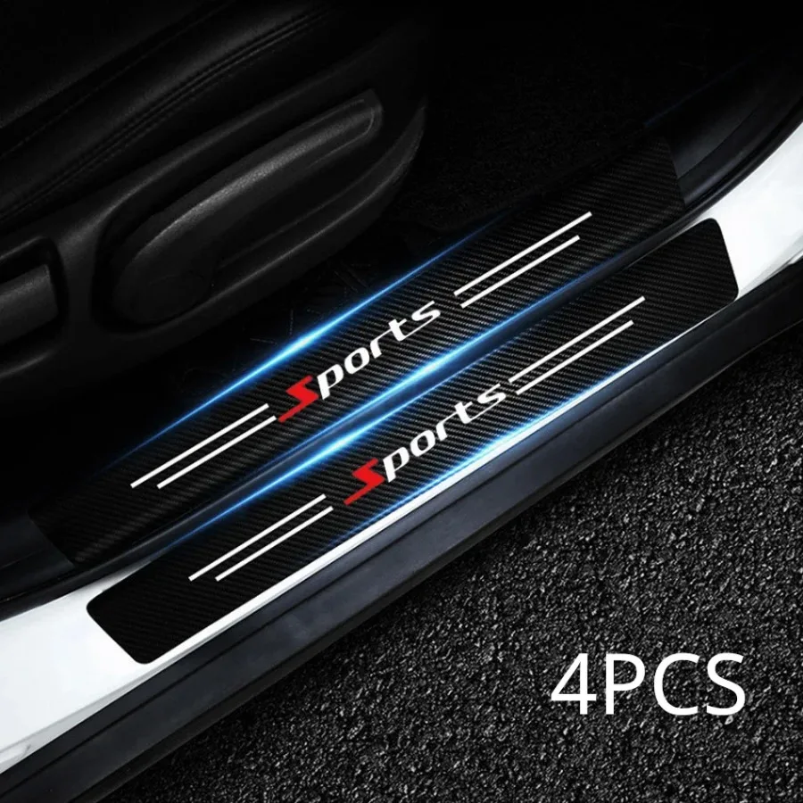 4PCS Sports Car Trunk Sticker Anti Scratch Car Door Sill Protector Decal Carbon Fiber Car Door Plate Sill Scuff Cover Stickers