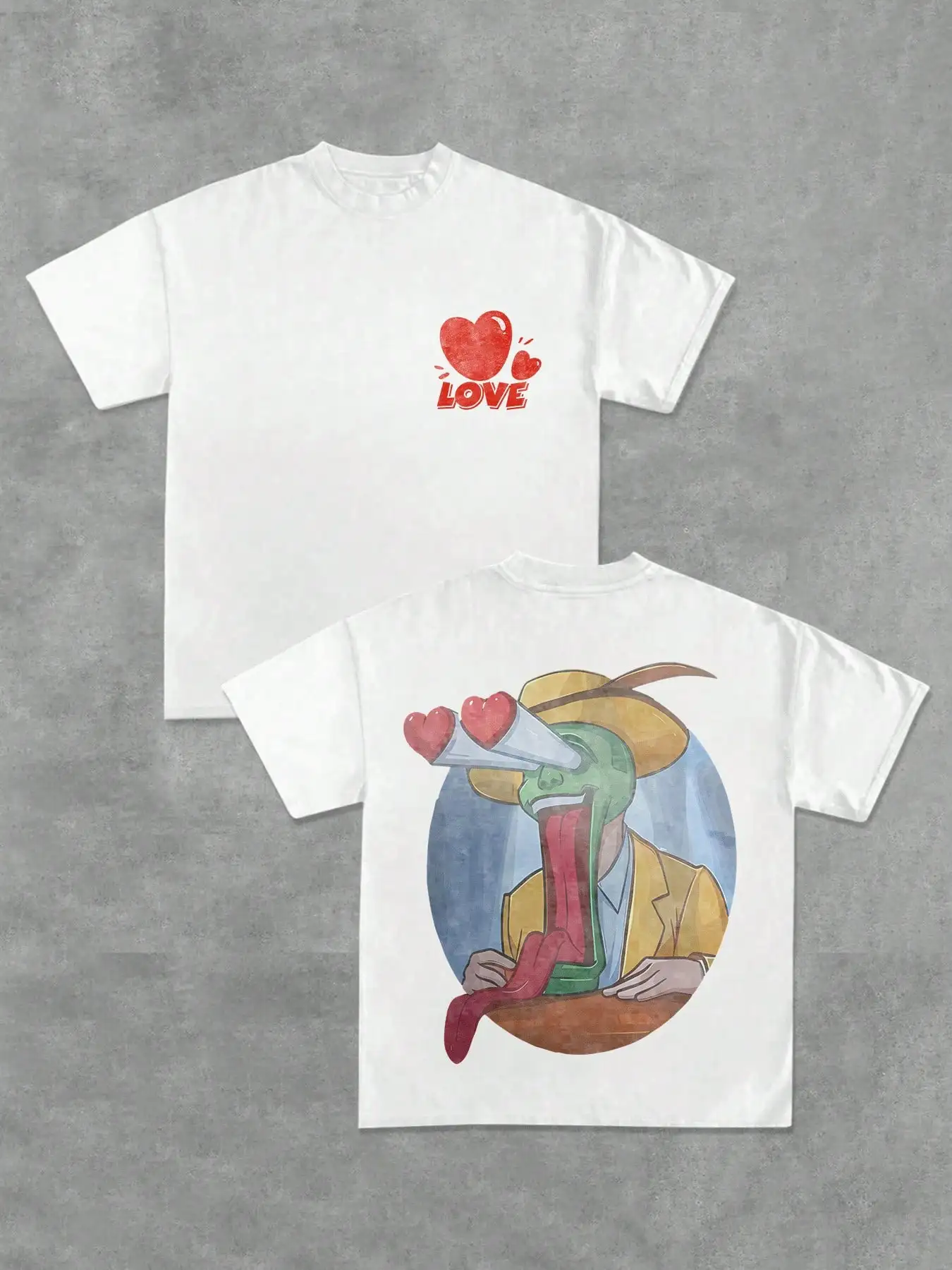 

Fun Themed Round Neck T-shirt With "LOVE" And Heart Graphic Print Short Sleeves Tops Vintage Y2K Double-Sided Printed T-shirt