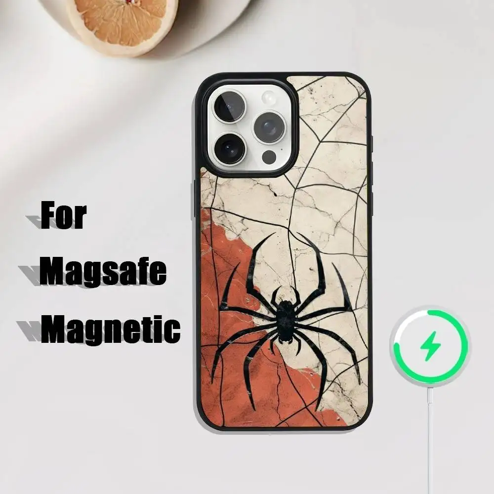 Coque de téléphone Black Widow Spider pour iPhone 17,16,15,14,13,12,11,Pro,Max,Plus,Mini,SE4,E, chargement sans fil magnétique Magsafe