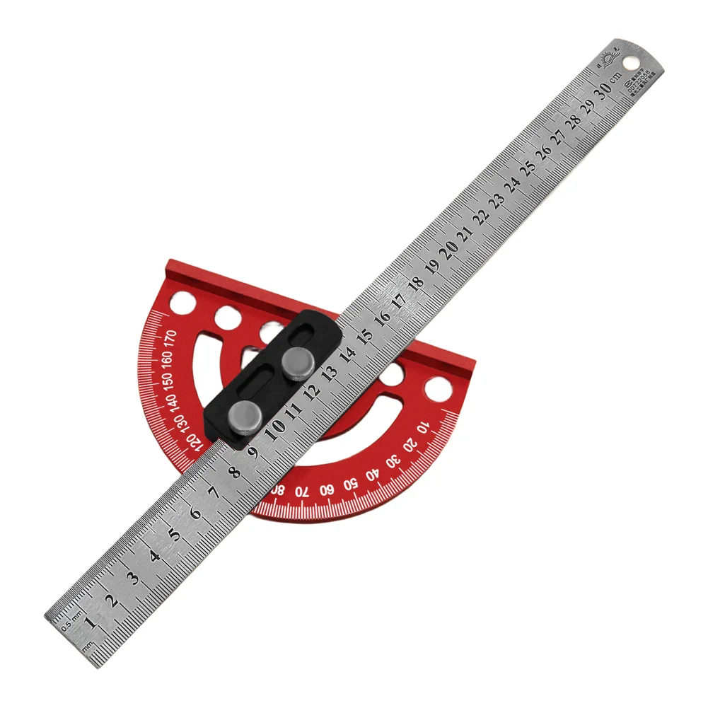 Adjustable High 90 Degree Angle Protractor Red Aluminum Alloy Ruler For Woodworking Industrial Measuring Tool