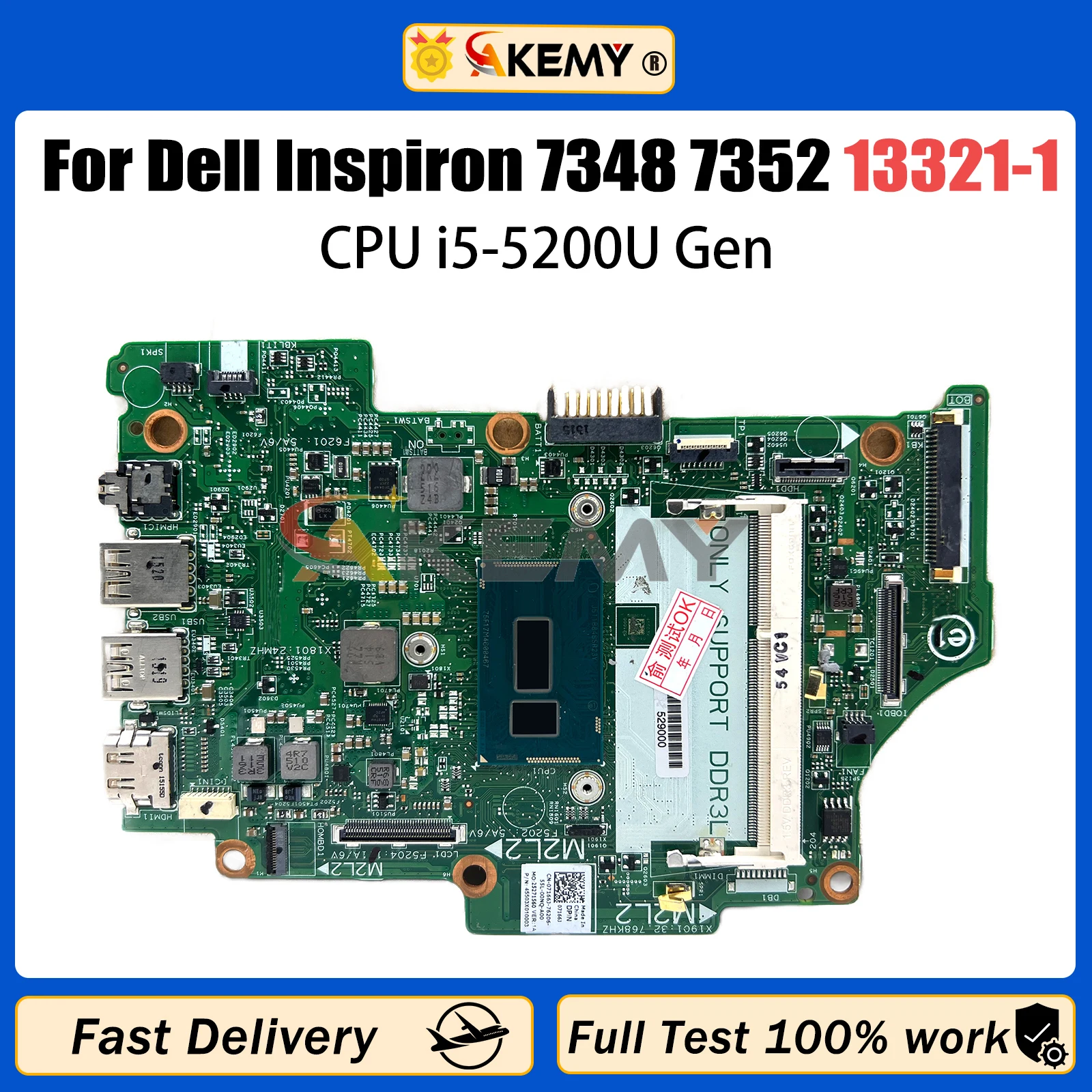 

AKEMY 13321-1 Mainboard For Dell Inspiron 13 7348 7558 7352 CN-07166J 07166J Laptop Motherboard With I5-5200U Full Tested OK