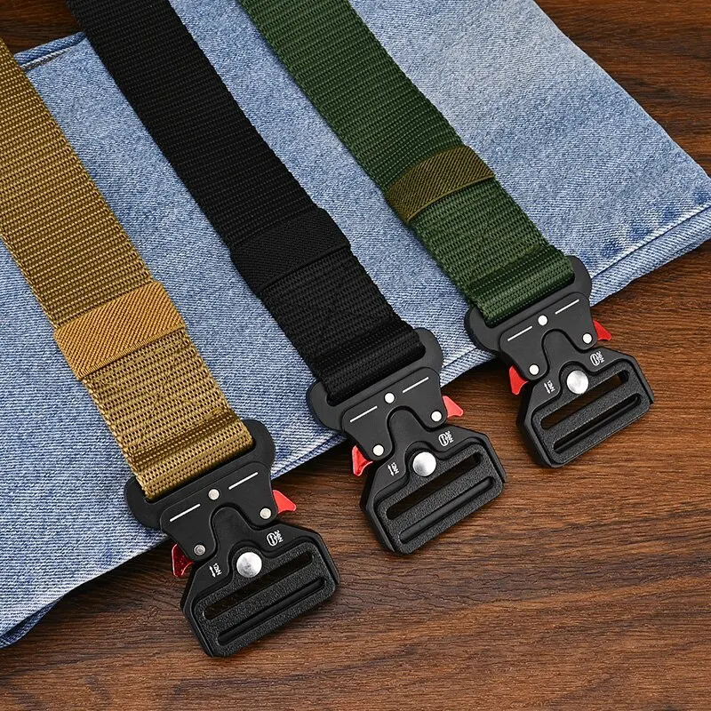 Cinturón táctico de liberación rápida para hombre, cinturón de nailon de estilo militar, duradero, transpirable, ajustable, para senderismo al aire libre, trabajo, cinturón informal, 1 ud.