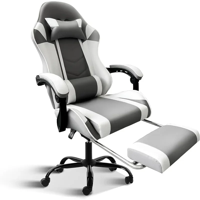 YSSOA White Gaming Chair with Footrest, Gamer Chair, Racing Style Adjustable Swivel Office Chair, Ergonomic, Multi-colors