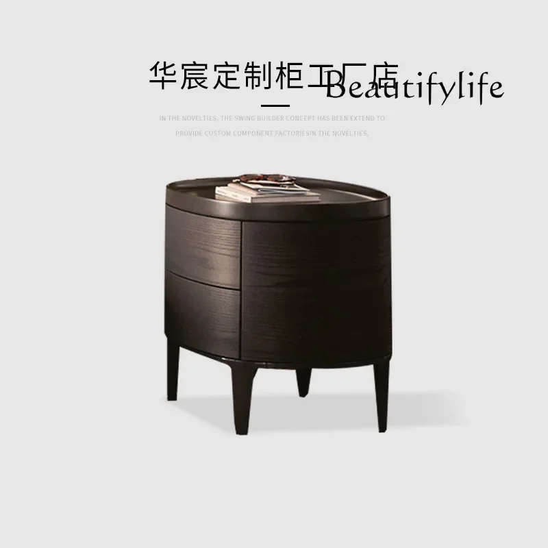 

J R Italian Minimalist Oval Bedside Table Modern Minimalist Black Bedside Table Bedroom Creative Side Table