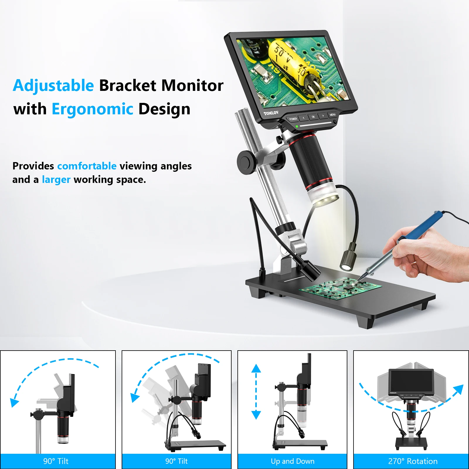 Imagem -03 - Microscópio Digital Tomlov com Tubo Inspeção Industrial Reparação de Celular Hdmi Display 1300x Dm201