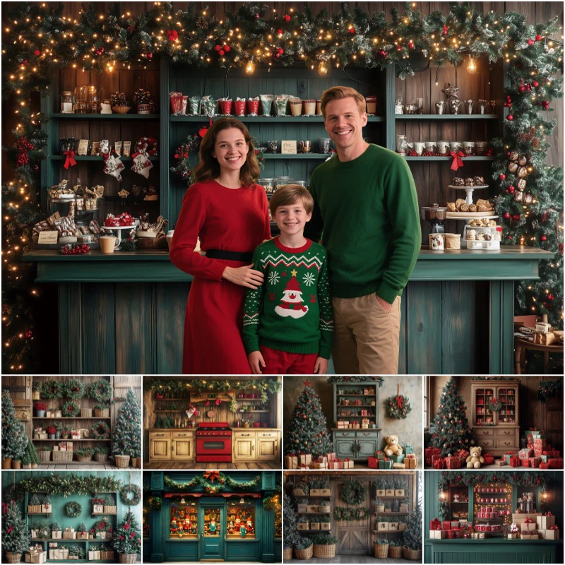 Christmas Cabinet Photography Background Kitchen Bread Fruit Decor Backdrop Family Xmas Party Baby Portrait Photo Studio Props