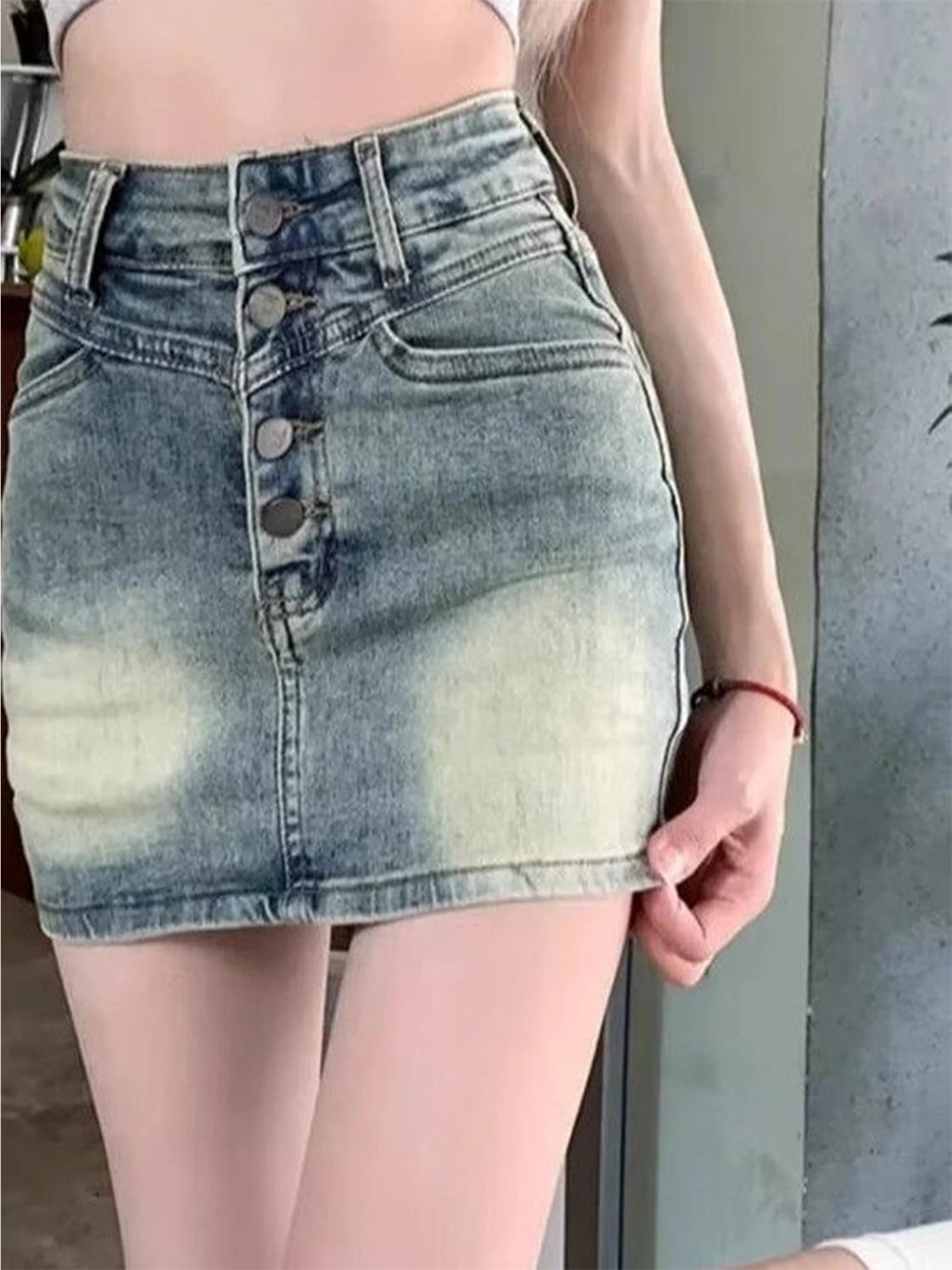 Women's Blue A-line Denim Skirt Vintage 2000s High Waist Wrap Jean Skirt Harajuku Korean Style Y2k Cowboy Skirt Summer Clothes