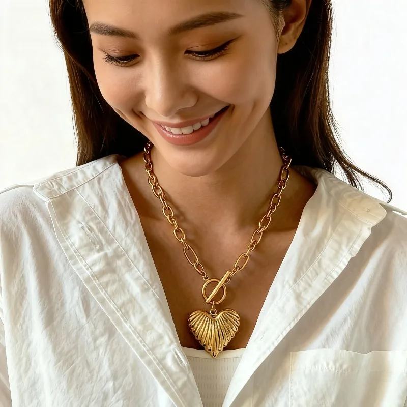 18K Gold Plated Necklace Paper Clip Chain OT Clasp Jewelry Heart Stainless Steel Pendant Necklaces for Women 2025 Gift Choker