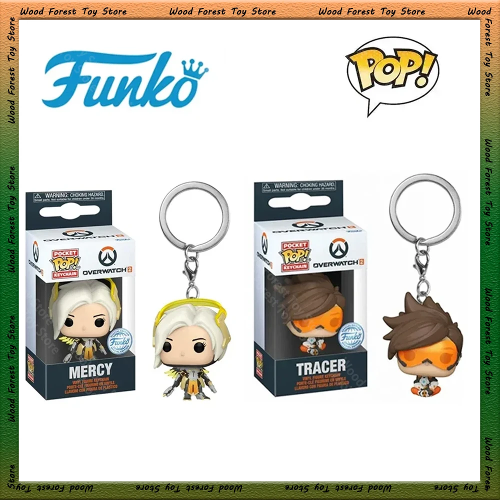 Op voorraad originele Funko Pop Overwatch 2 Angel beeldje Tracer Action Figure collectible standbeeld model sleutelhanger hanger speelgoed cadeau