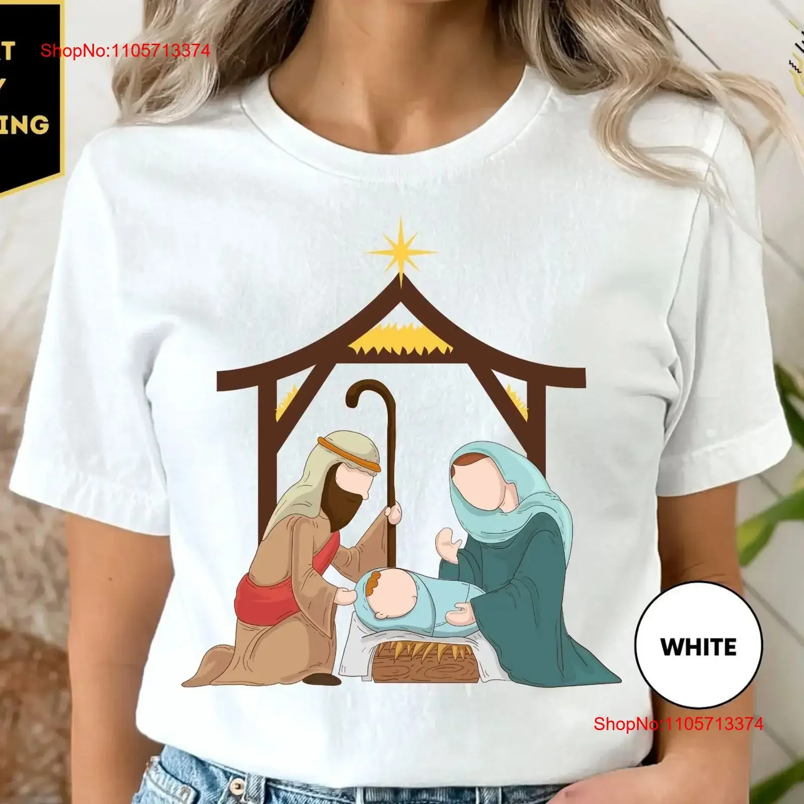 Nativity Scene T Shirt Christmas Jesus Glory To The Newborn King vintage Washed fashion designer clothes Breathable streetwear