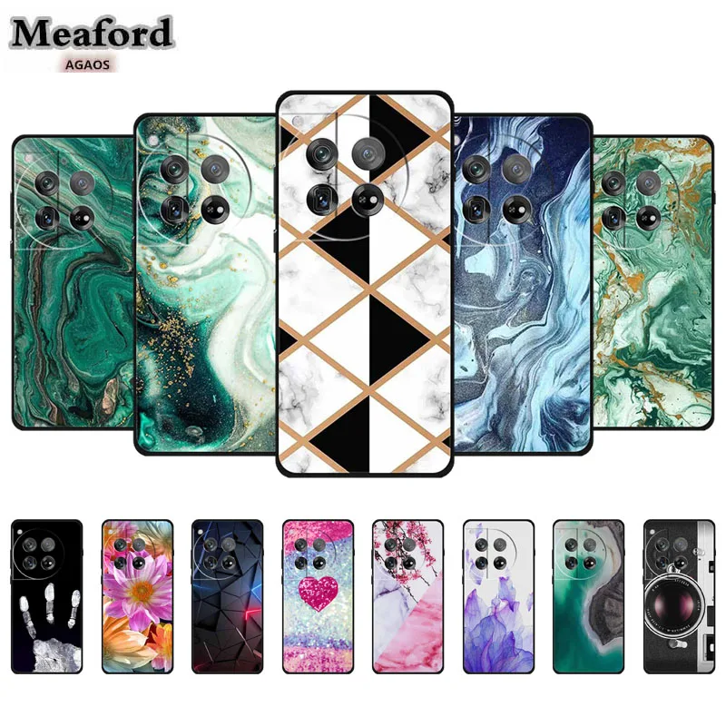 حافظة رخامية لهاتف OnePlus Ace 3 حافظة فاخرة من السيليكون الناعم لهاتف OnePlus 12 OnePlus 12R لون أسود Fundas #1