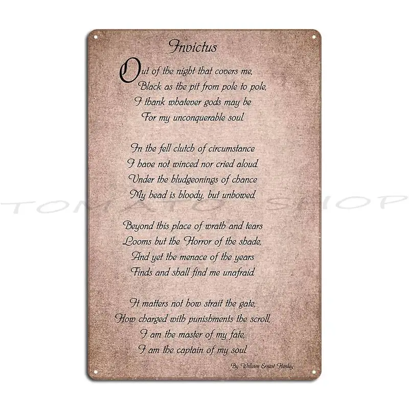 Invictus Metal Sign Vintage Wall Decor Club Party Wall Decor Customize Tin Sign Poster