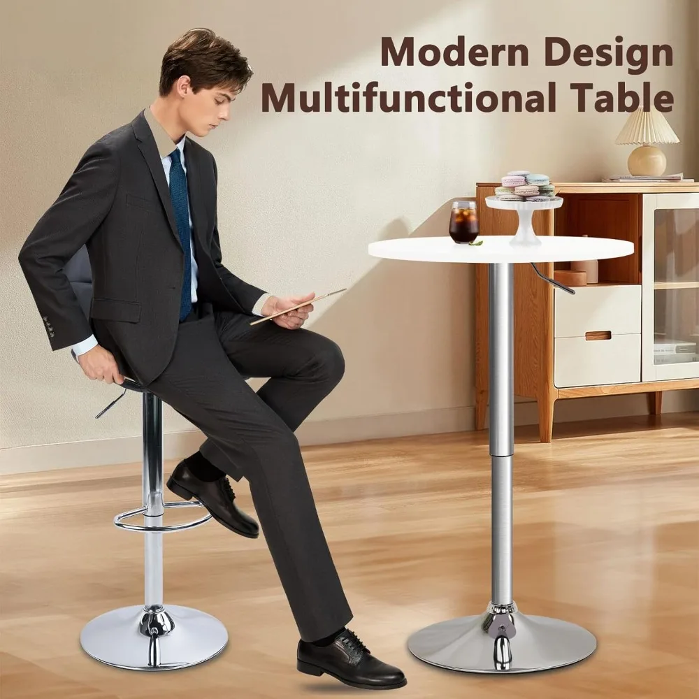 Round Bar Pub Table, 26"-36" Height Adjustable Bistro Tables with Metal Base, 360° Swivel High Top Cocktail Table for Home