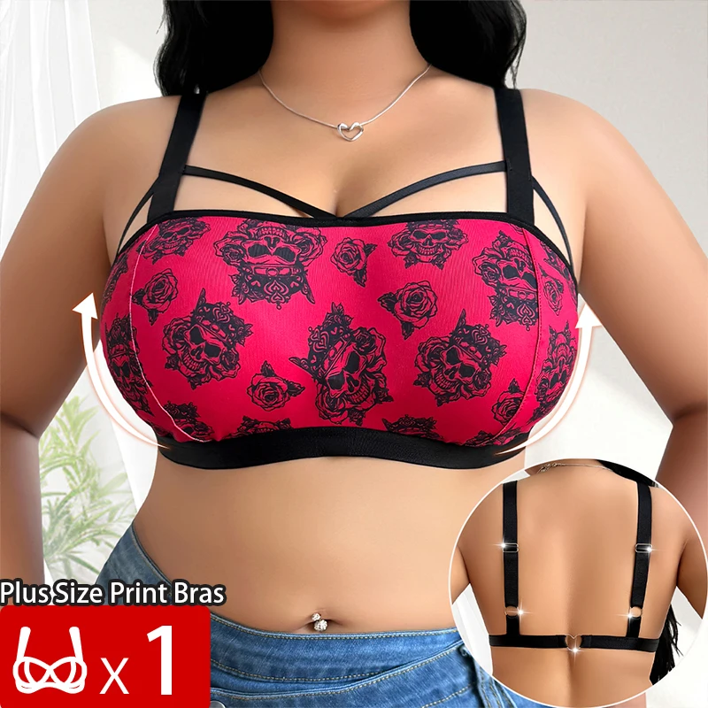 1pcs Plus Size 1XL-4XL For Big Breast Female Underwear Thin Unlined Sexy Lingerie Breathable Brassiere Print Decor Women's Bras