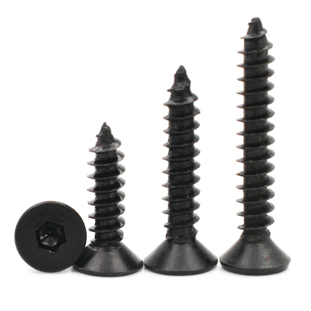 M2 M2.3 M2.6 M3 M4 M5 M6 Black Carbon Steel Hexagon Hex Socket Flat Countersunk Head Self Tapping Screws