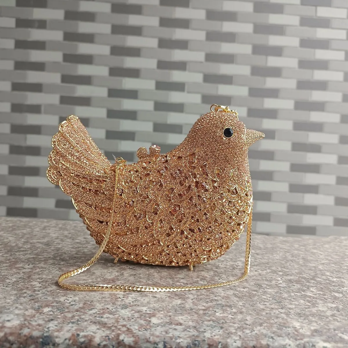 

Bird Rhinestone Evening Bag, Sparkly 3D Bird Crystal Clutch, Hollow Metal Hard Box Crossbody Purse