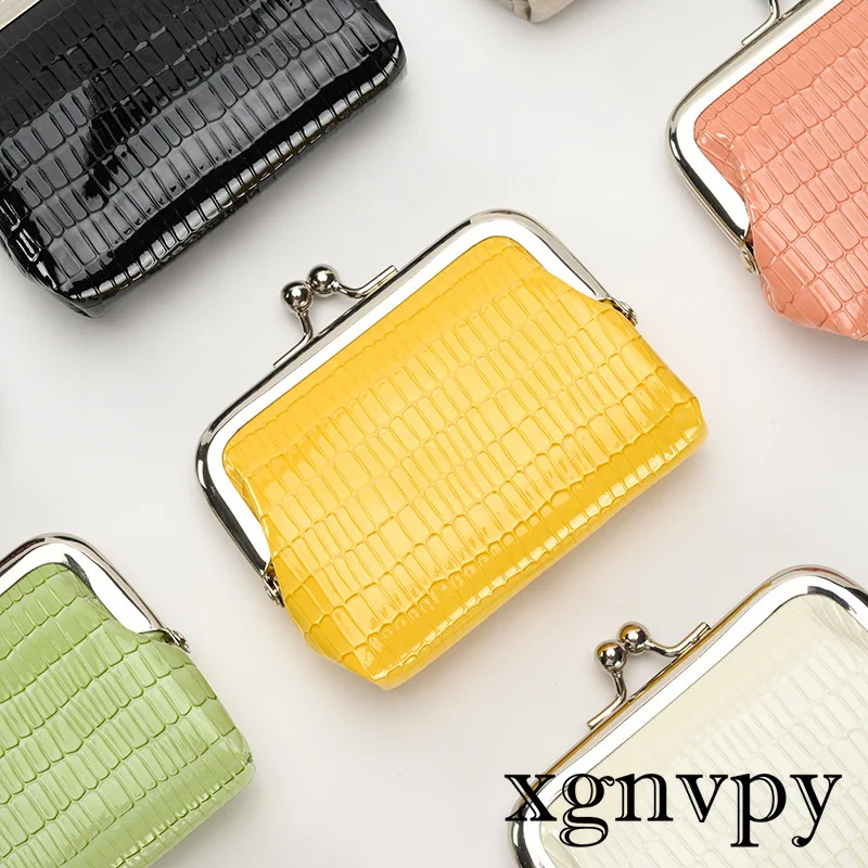 xgnvpy 2023 New Lipstick Storage Bag Pure Color Short Clip Package Lady Crocodile Pattern Purse Cute Wallet Accessory