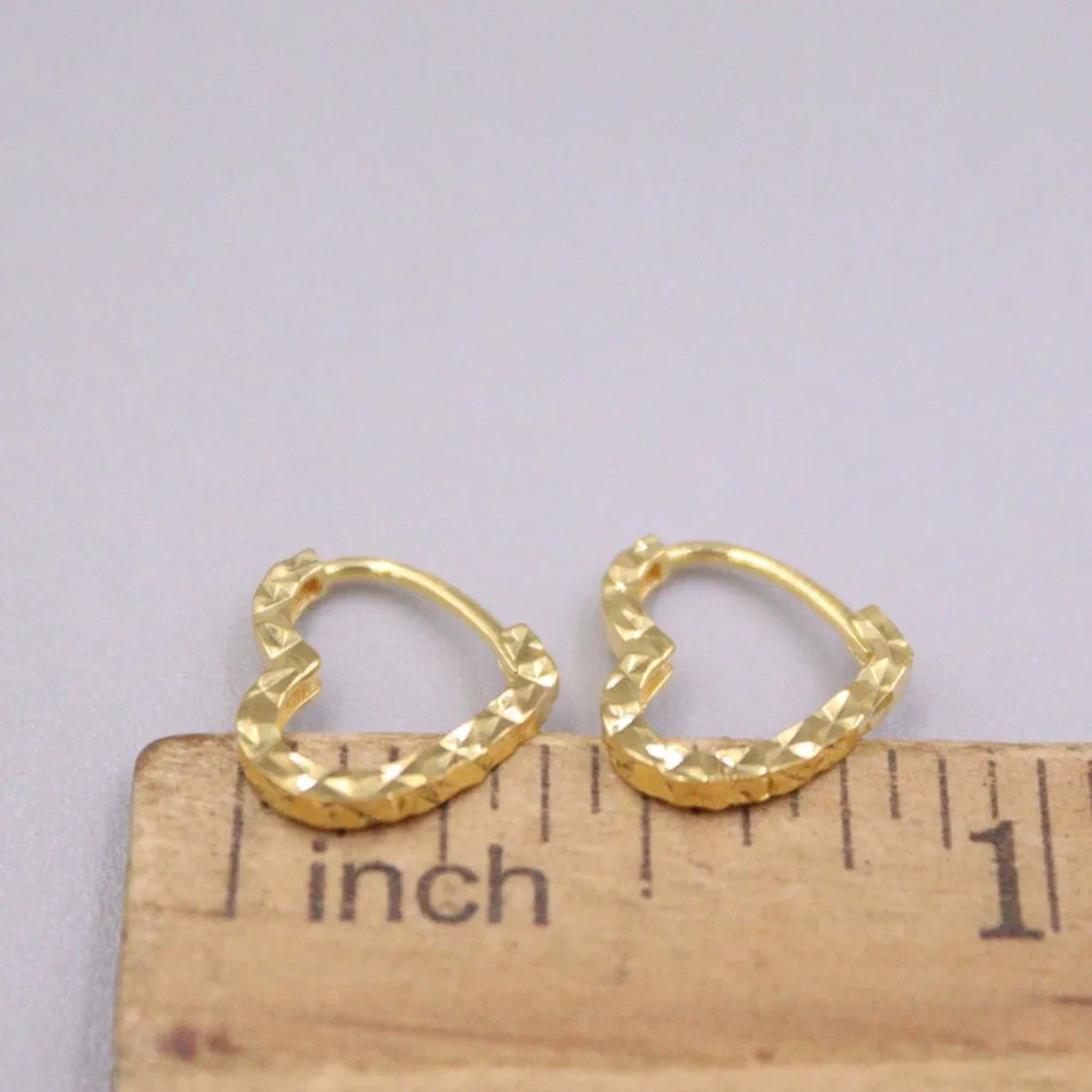 Real Pure 18K Yellow Gold Hoop Women Gift Lucky Carved Star Heart Earrings 0.71g