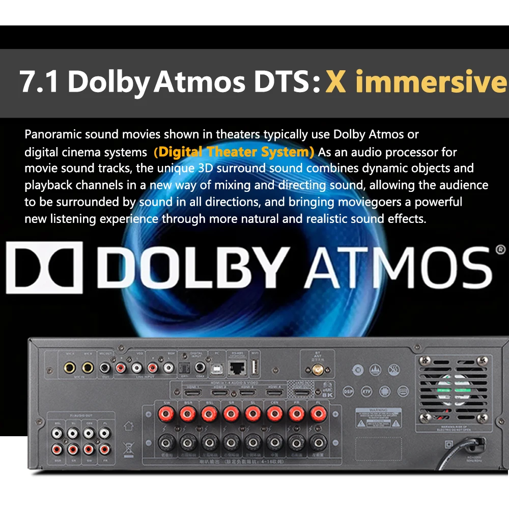 7.1 أنظمة المسرح المنزلي مكبر كهربائي ثلاثي الأبعاد/8K DTS رقمي HD KTV كاريوكي الصوت Av استقبال مكبر صوت #5
