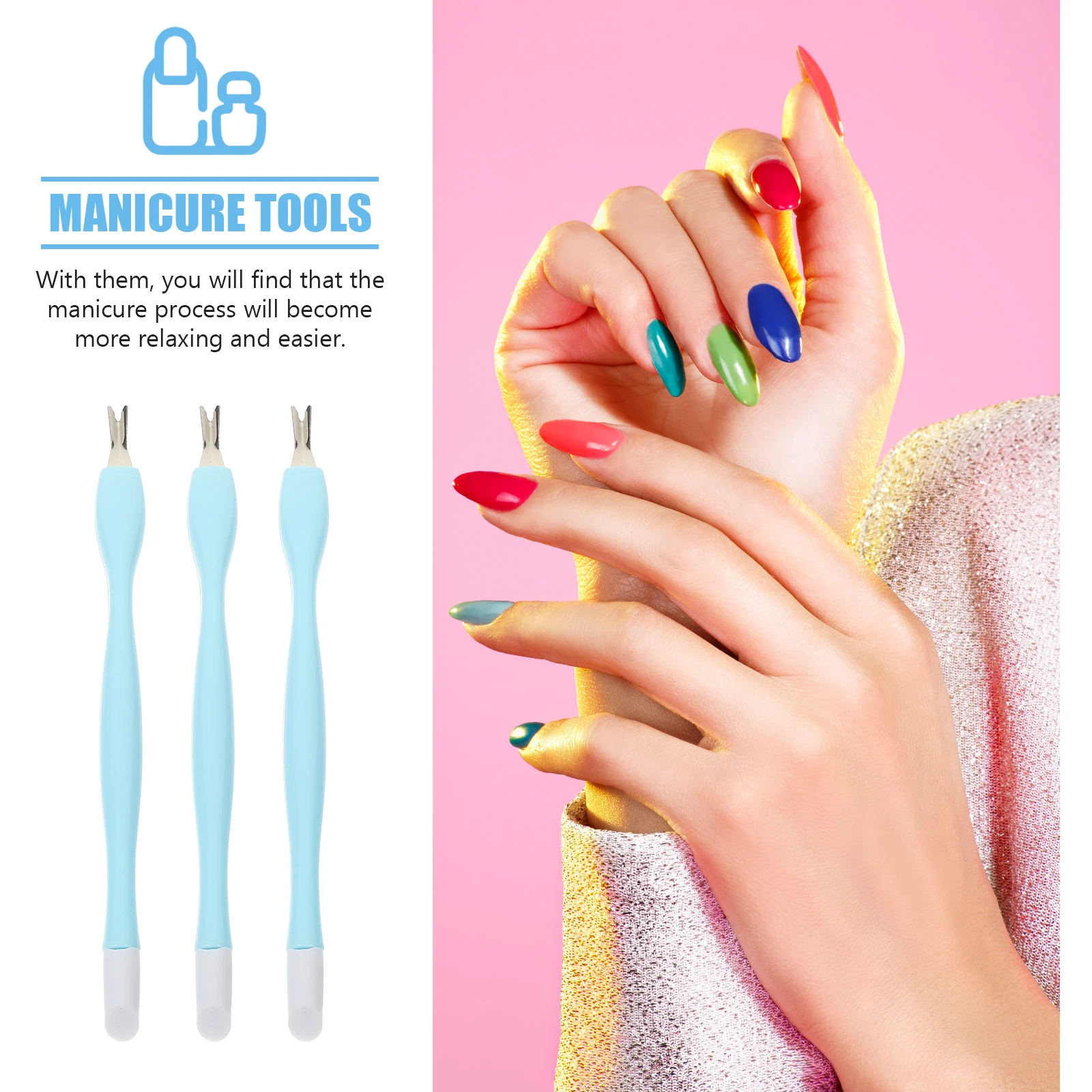 

15 Pcs Skin Removers Skin Forks Fork Manicure Tools Stainless Steel Silicone Cuticle Remover Nail Art Home Use