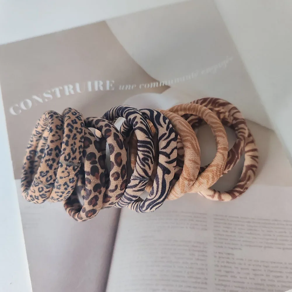 5PC Good High Elasticity Four Season Universal Leopard Hair Ties for Women Girls Ponytail Holder Hair Rings Rope Accessories