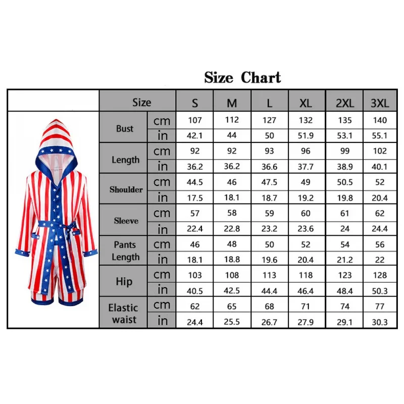 lili 123Unisex Boxing Cosplay Costume Satin American Flag Rocky Boxer Uniform Hooded Robe Shorts for Women Men Fancy Outfit Hall
