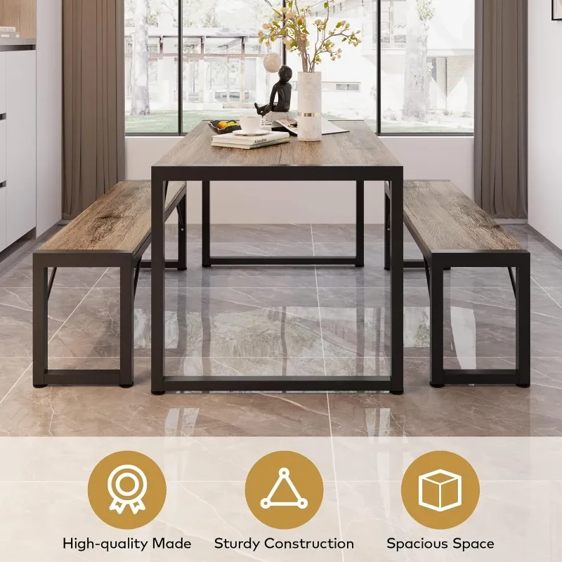 Set tavolo da pranzo da 45,5" per 4 con 2 panche, set tavolo da cucina con struttura in metallo e pannello in MDF, dinette salvaspazio per kit