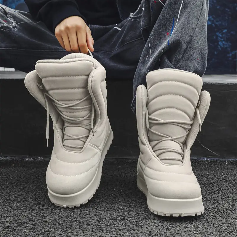 2026 New Men's Fashion High-top Black Snow Boots High-quality Men's Outdoor Warm Lace-up Booties Men's Boots