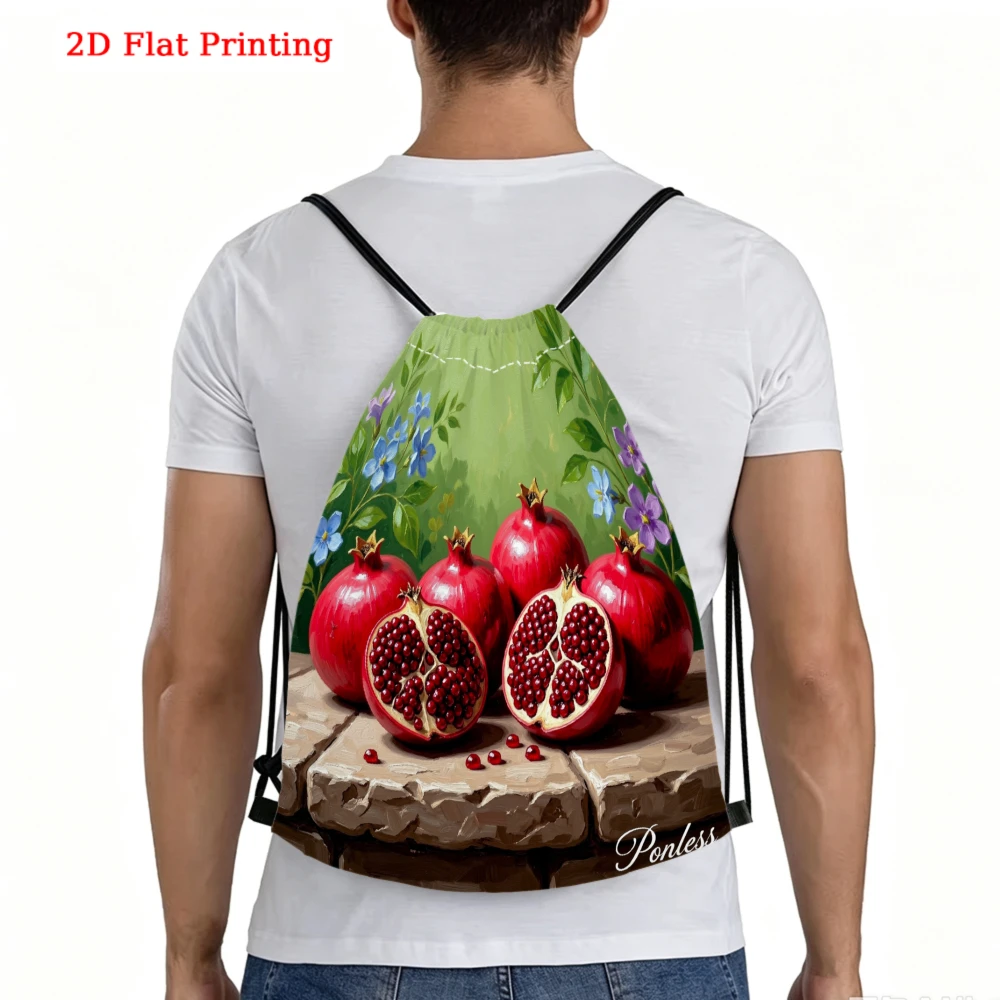 Pomegranates On Stone With Flowers Drawstring Backpack, Travel Shoe Bag, Fitness Sports Backpack, Travel Outdoor Drawstring