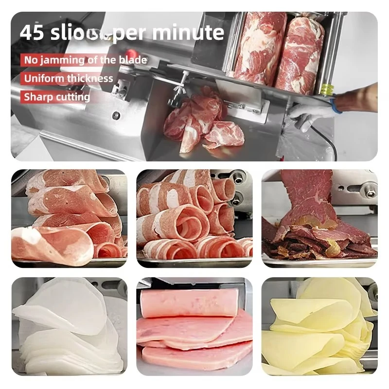Electric Frozen Meat Cutter Meat Ham Pork Sausage Bacon Cheese Lamb Beef Electric Microtome Efficient Meat Slicer Machine