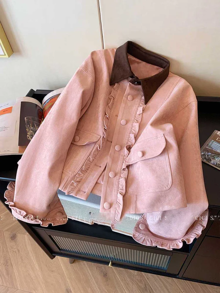 

Lovely Fungus Velvet Short Coat New Sweet Cruel Elegant Minority Slim Panelled Patchwork French All-match Outwears