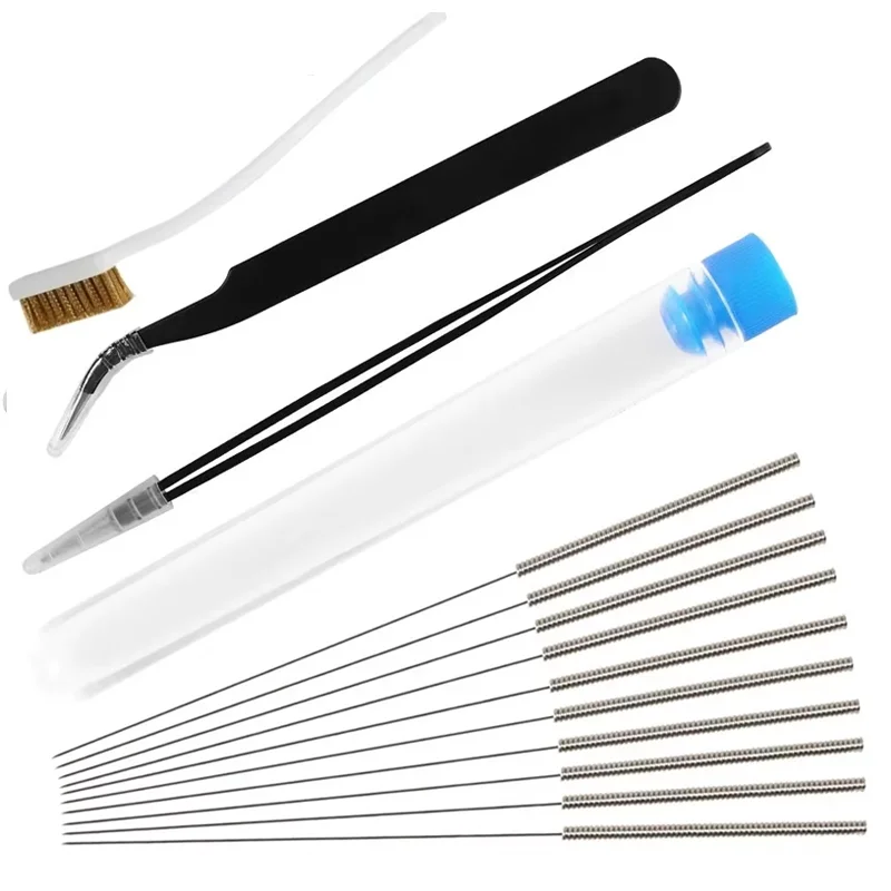 3D Printer Nozzle Cleaning Kit 10PCS 0.4mm Needles Cleaner 2 Pcs Tweezers , Stainless Steel Nozzle Cleaning Tool Kit