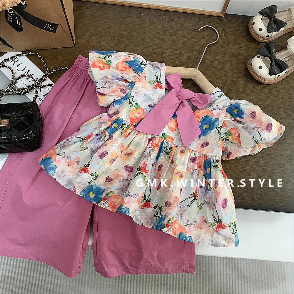 Girls' Foreign Style Flower Princess Suit Summer Baby Fashion Girl Clothes Summer Children's Doll Shirt Two-piece Set