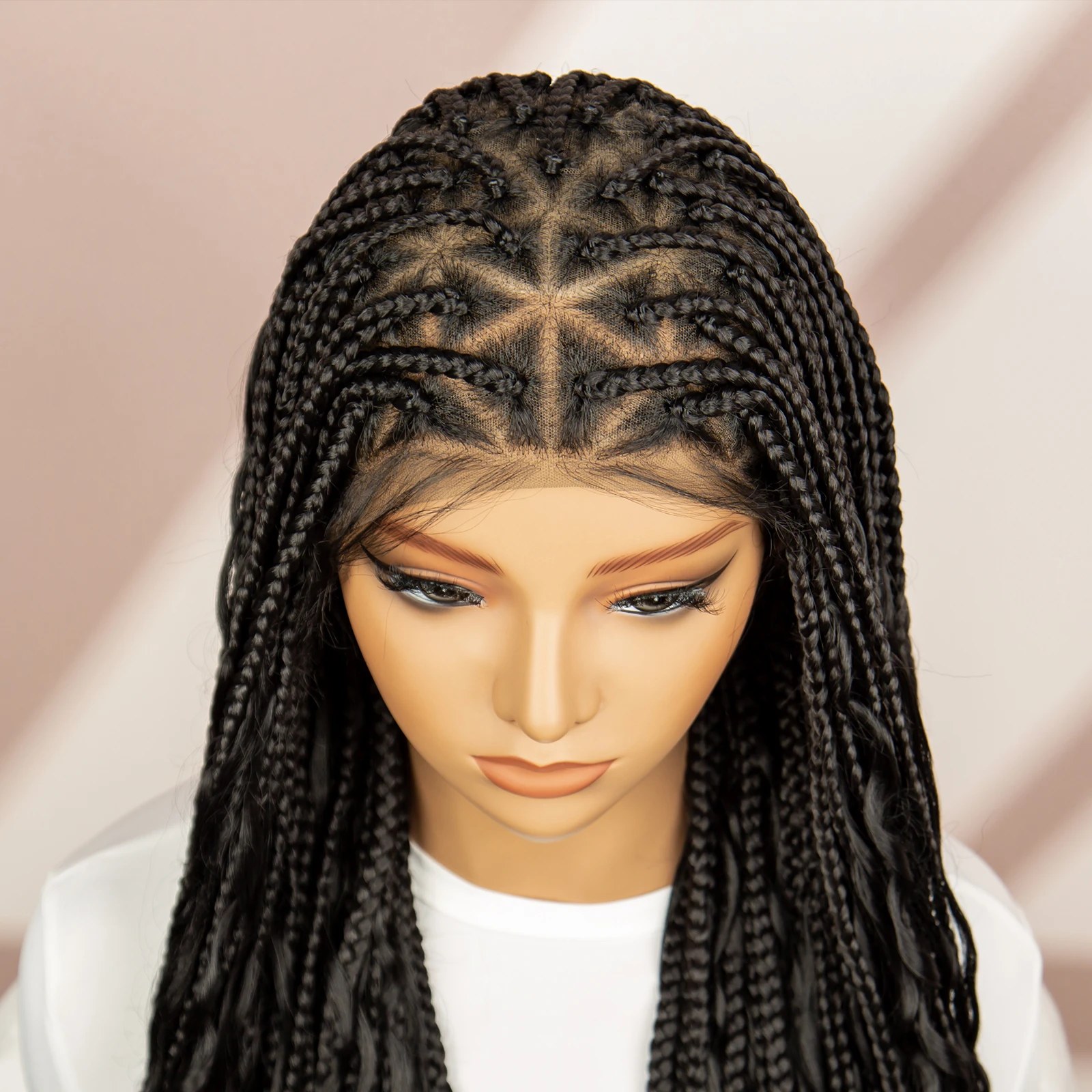 Full Lace Box Trança peruca com cabelo de bebê, perucas trançadas sintéticas Cornrow, termina boêmio encaracolado, procura natural para mulheres negras